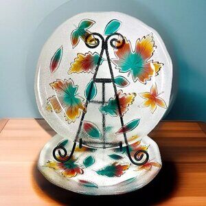 Mikasa Vermont Collection Glass Fall Leaves 9" Luncheon Plates Fall Autumn Set 2